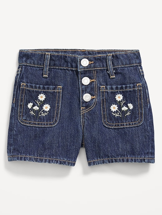View large product image 1 of 2. High-Waisted Embroidered Mariner Jean Shorts for Toddler Girls