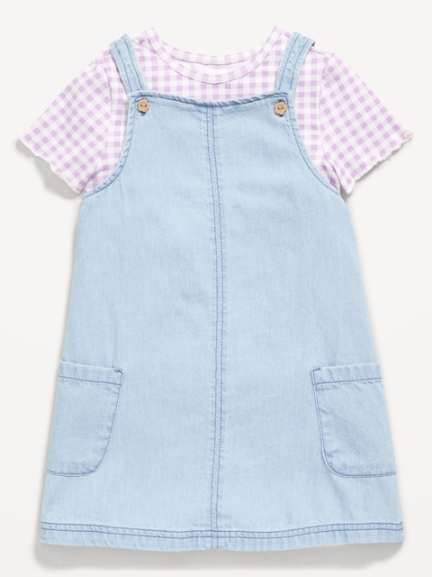 Ensemble de robe en denim et t-shirt à manches courtes et à motif pour toute-petite fille