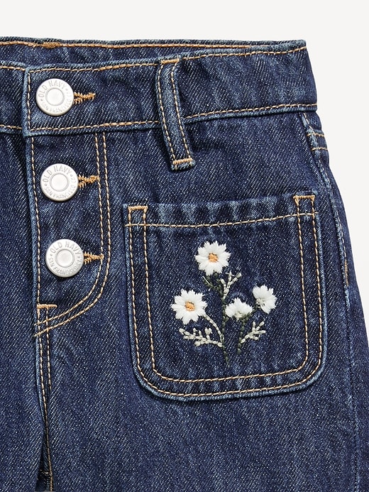 View large product image 2 of 2. High-Waisted Embroidered Mariner Jean Shorts for Toddler Girls