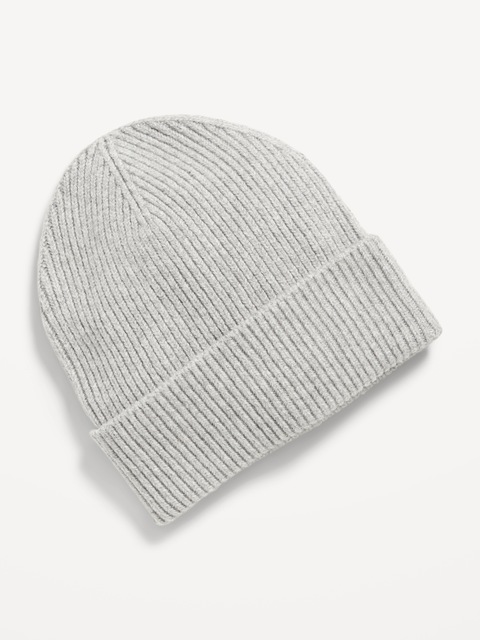 Bonnet à revers en tricot côtelé pour femme - Gris Chiné Moyen