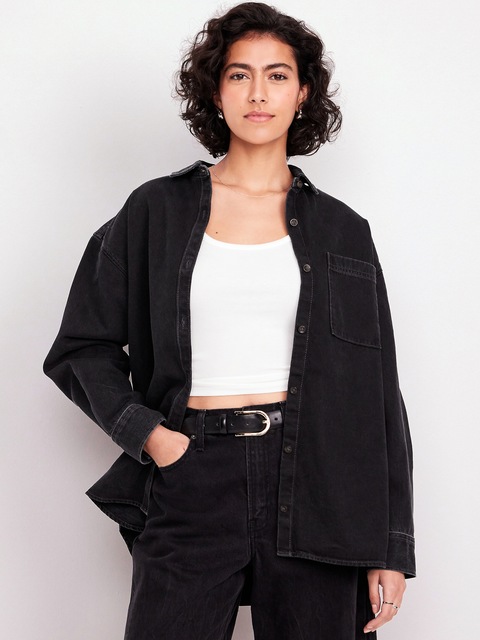 Denim Button-Down Boyfriend Shirt