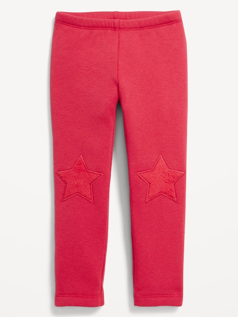Legging à doublure en molleton avec applique en forme de cœur pour toute-petite fille - Rouge Roma