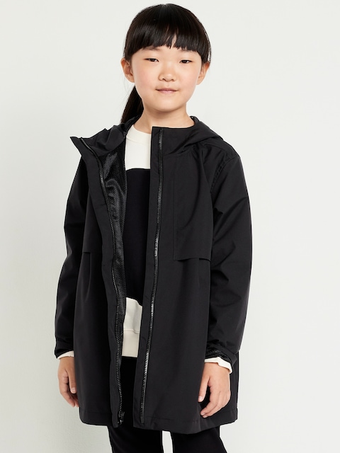Water-Resistant Hooded Jacket for Girls - Black