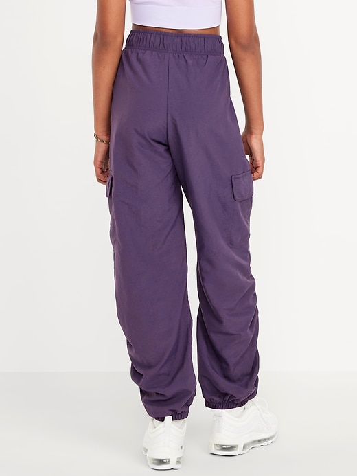 Voir une image plus grande du produit 2 de 4. Pantalon parachute cargo froncé sur le côté à taille haute pour fille