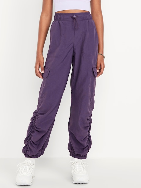 Pantalon parachute cargo froncé sur le côté à taille haute pour fille - Multi