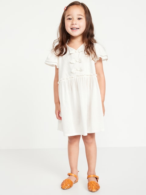 Robe volantée à manches courtes et à boucle à motif pour toute-petite fille - Blanc