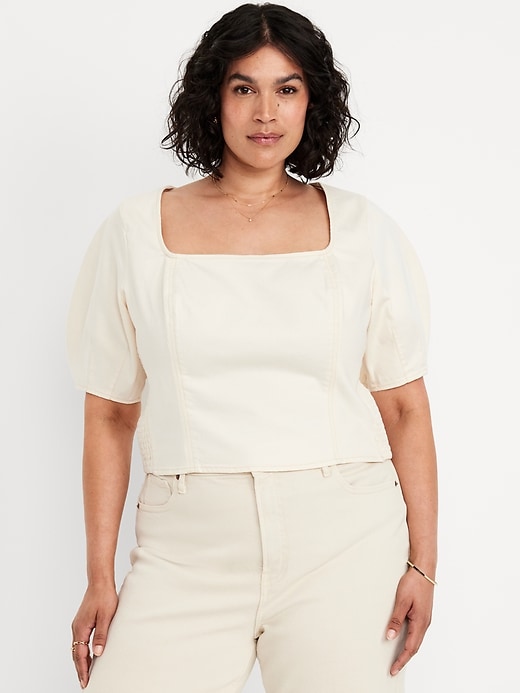 Image number 7 showing, Square-Neck Seamed Denim Top