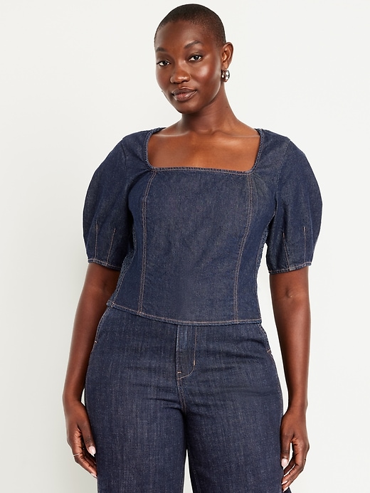 Image number 4 showing, Square-Neck Denim Crop Top