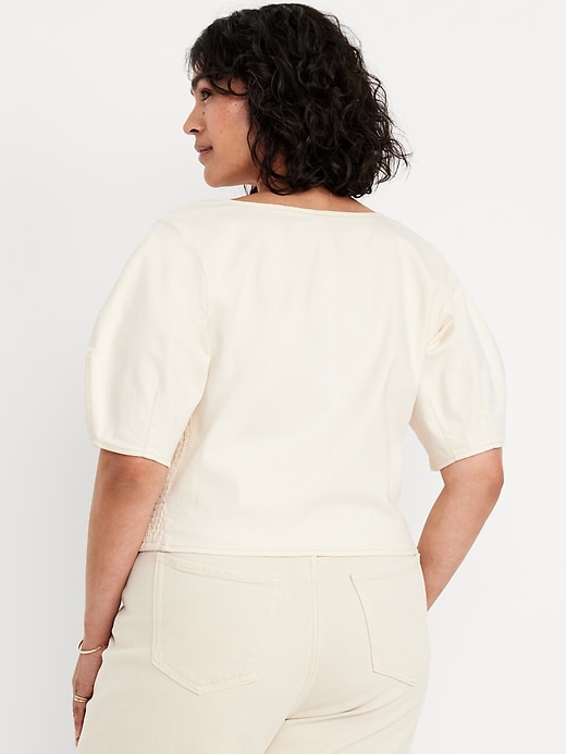 Image number 8 showing, Square-Neck Seamed Denim Top