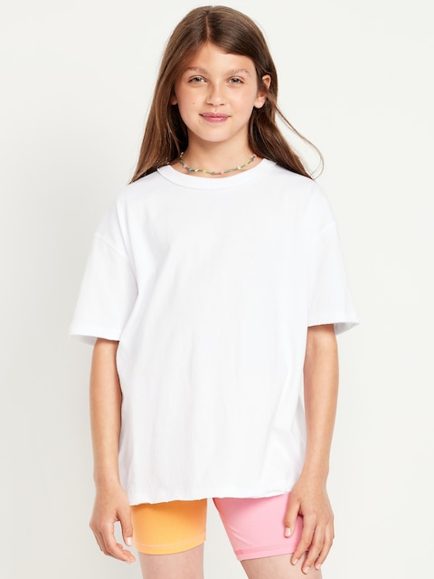 Oversized Short-Sleeve Raw-Edge T-Shirt for Girls - White