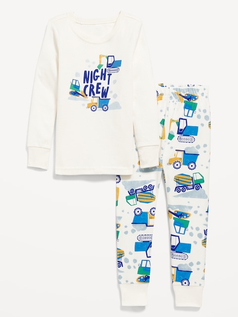 Printed Snug-Fit Pajama Set for Toddler & Baby - White