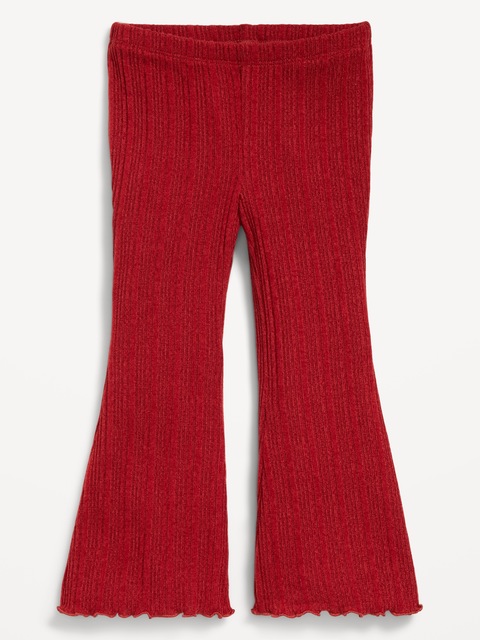 Cozy Ribbed Flare-Leg Leggings for Toddler Girls - Deep Red