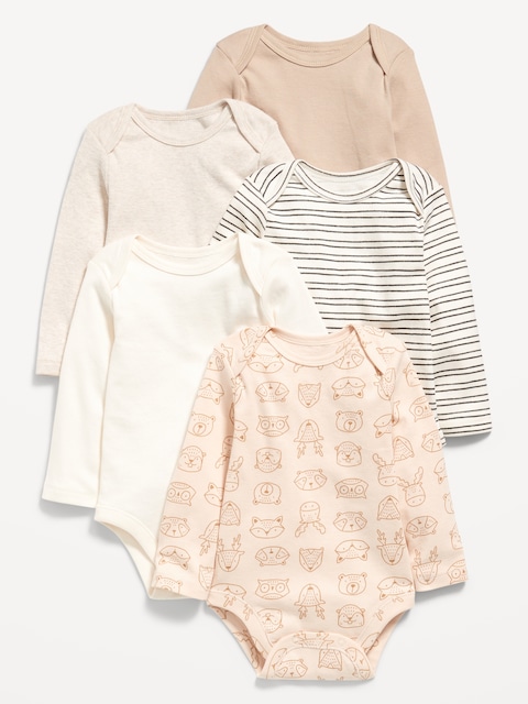 Unisex Long-Sleeve Bodysuit 5-Pack for Baby - Beige