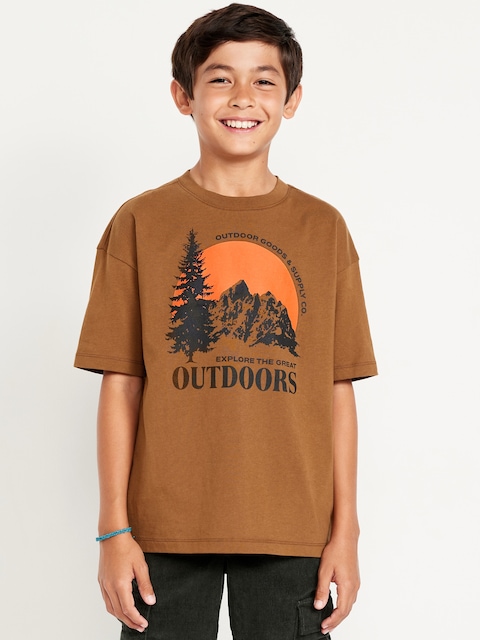 Oversized Short-Sleeve Graphic T-Shirt for Boys - Brown