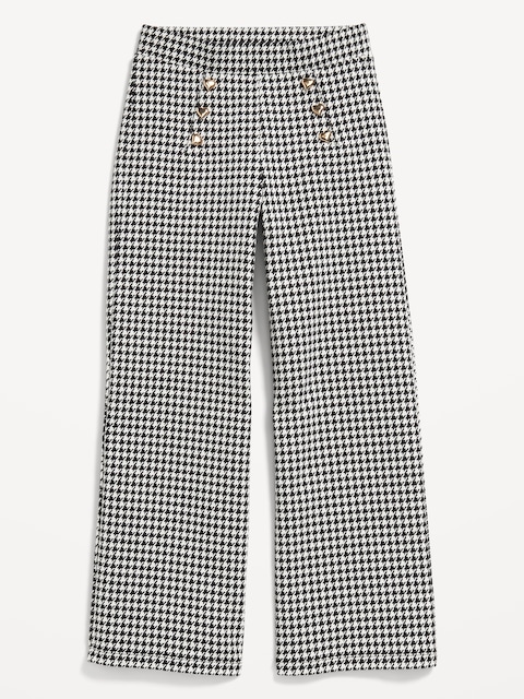 Pantalon de marin droit à taille haute en molleton pour fille - Motif Pied-De-Poule Noir Et Blanc