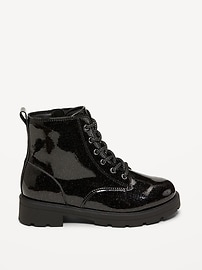 View large product image 3 of 4. Shiny Glitter Faux-Leather Combat Boots for Girls