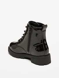 View large product image 4 of 4. Shiny Glitter Faux-Leather Combat Boots for Girls