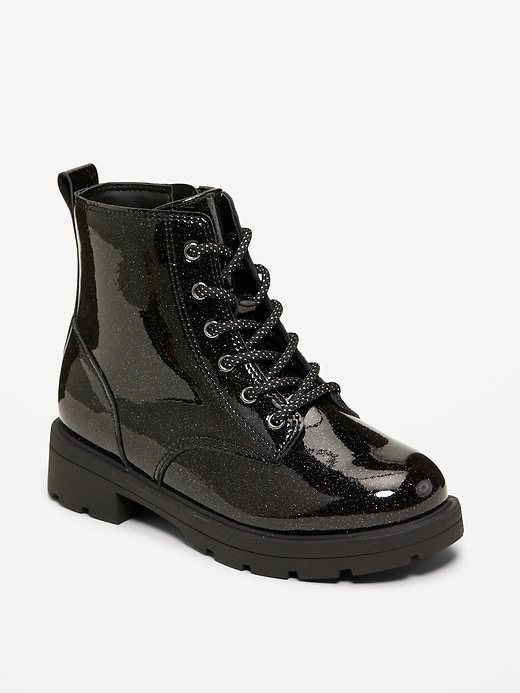 View large product image 1 of 4. Shiny Glitter Faux-Leather Combat Boots for Girls