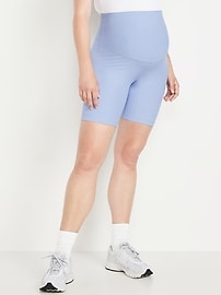 Image number 1 showing, Maternity Full Panel PowerSoft Biker Shorts -- 8-inch inseam