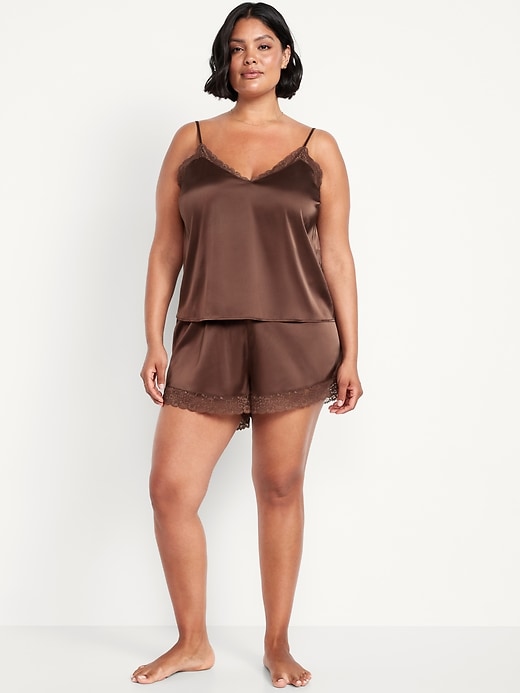 Image number 6 showing, Lace-Trim Satin Pajama Short Set