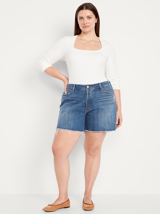 Image number 7 showing, Curvy High-Waisted OG Jean Cut-Off Shorts -- 5-inch inseam