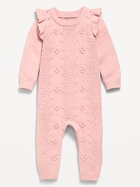 Image number 1 showing, SoSoft Ruffled-Shoulder Sweater One-Piece for Baby