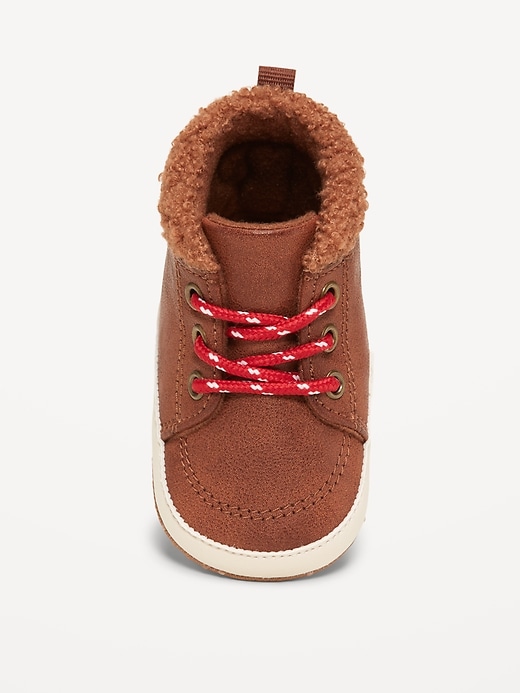 Image number 2 showing, Faux-Leather Sherpa Booties for Baby