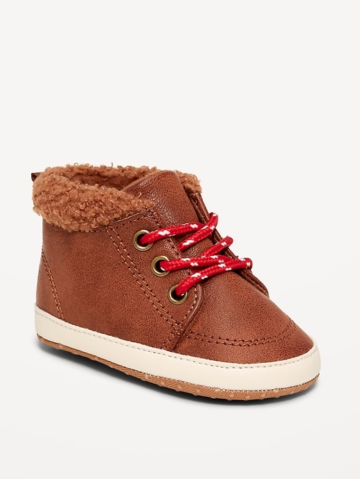 Image number 1 showing, Faux-Leather Sherpa Booties for Baby