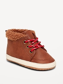 Image number 1 showing, Faux-Leather Sherpa Booties for Baby