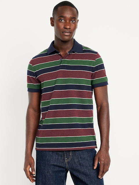 Classic Fit Striped Pique Polo - Purple
