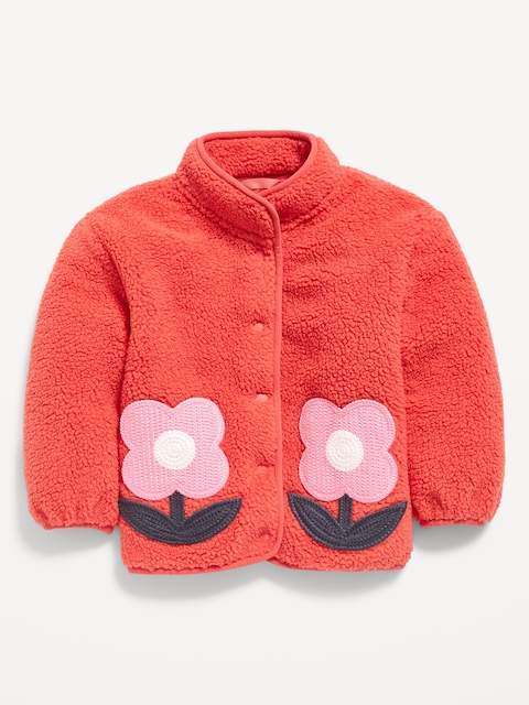 Sherpa Applique Pocket Jacket for Toddler Girls - Brick Of Time