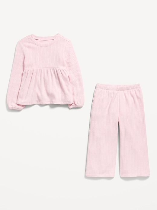 Image number 3 showing, Long-Sleeve Sweater-Knit Peplum Top and Pants Set for Toddler Girls