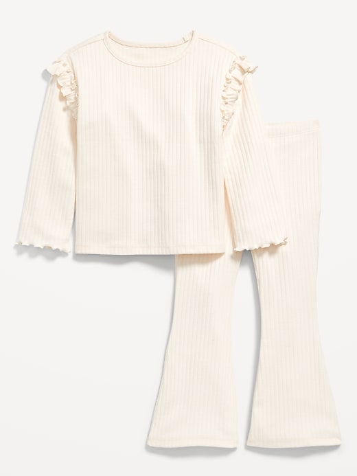 Image number 1 showing, Long-Sleeve Ruffle-Shoulder Top and Flare Leggings Set for Toddler Girls