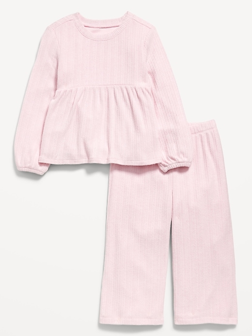 Image number 2 showing, Long-Sleeve Sweater-Knit Peplum Top and Pants Set for Toddler Girls