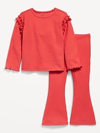 Image number 1 showing, Long-Sleeve Ruffle-Shoulder Top and Flare Leggings Set for Toddler Girls