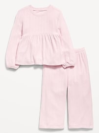 Image number 2 showing, Long-Sleeve Sweater-Knit Peplum Top and Pants Set for Toddler Girls