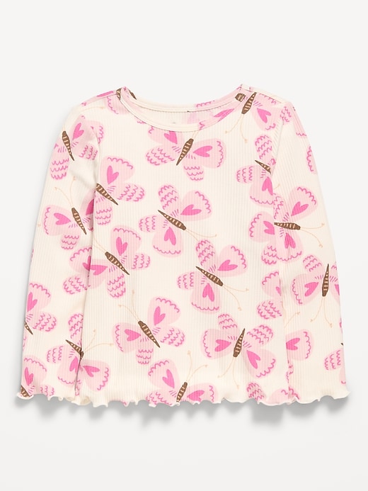 Image number 1 showing, Printed Long-Sleeve Ribbed Top for Toddler Girls