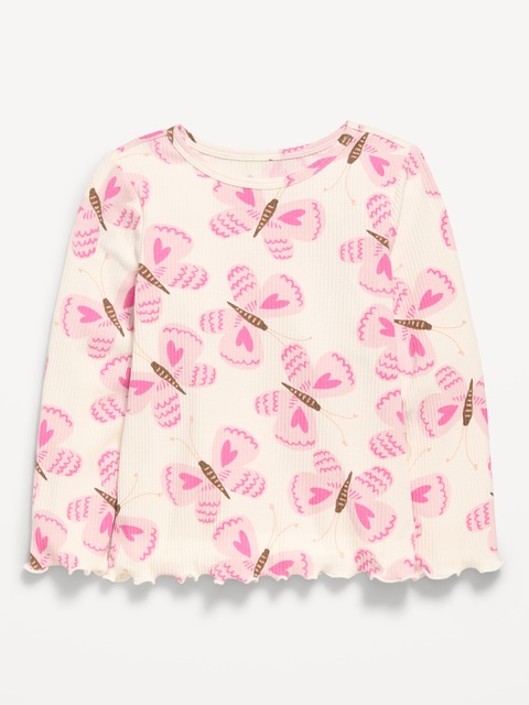 Printed Long-Sleeve Ribbed Top for Toddler Girls - Purple Butterfly
