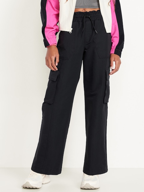 Pantalon cargo Performance à taille haute et à jambe large pour fille - Noir