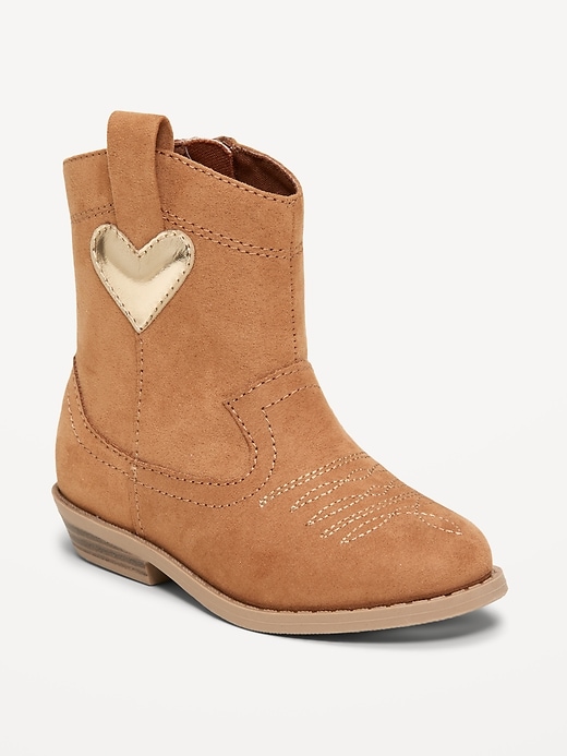 Voir une image plus grande du produit 1 de 4. Bottes western en suédine à glissière latérale pour toute-petite fille