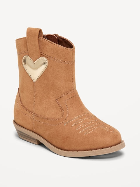 Bottes western en suédine à glissière latérale pour toute-petite fille - Brun