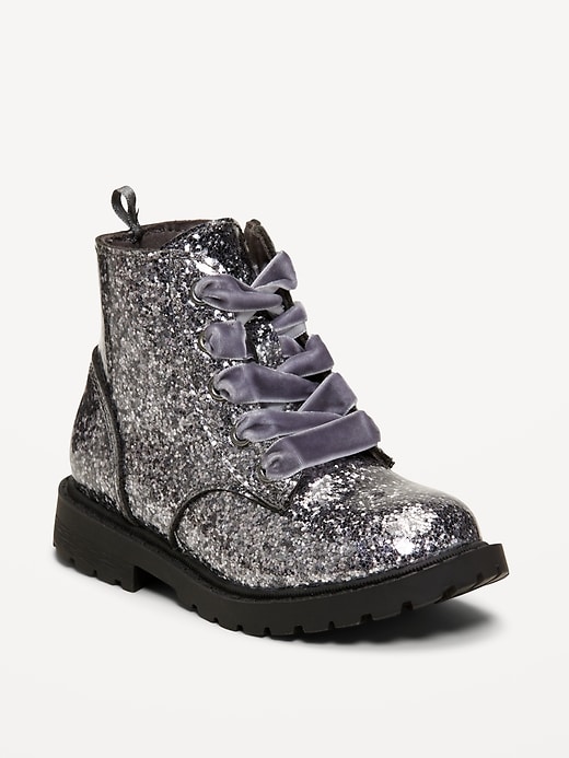 Image number 1 showing, Glitter Side-Zip Combat Boots for Toddler Girls