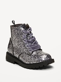 Image number 1 showing, Glitter Side-Zip Combat Boots for Toddler Girls