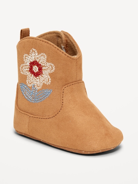 Bottines Western à broderies en suédine pour bébé