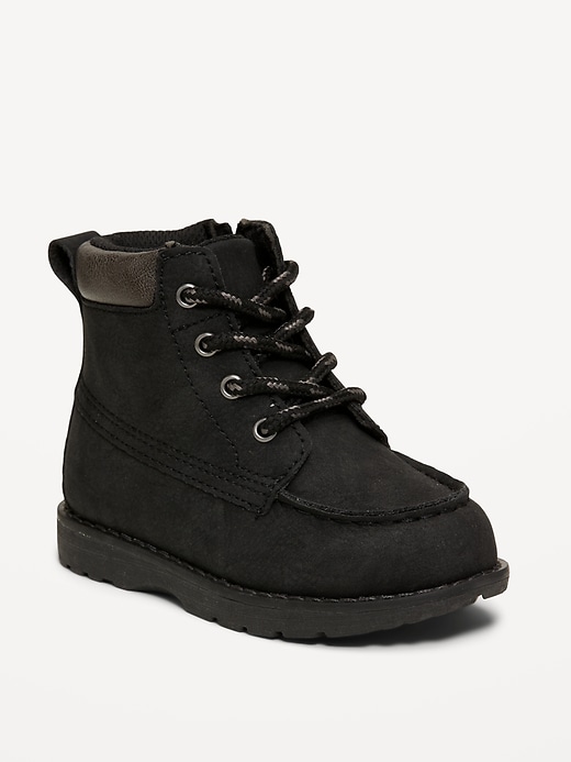Image number 1 showing, Faux-Suede Side-Zip Lace-Up Boots for Toddler Boys