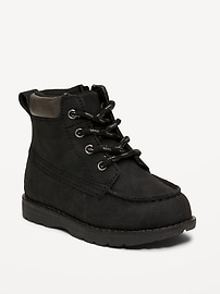 Image number 1 showing, Faux-Suede Side-Zip Lace-Up Boots for Toddler Boys