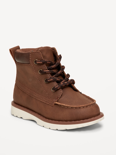 Faux-Suede Side-Zip Lace-Up Boots for Toddler Boys