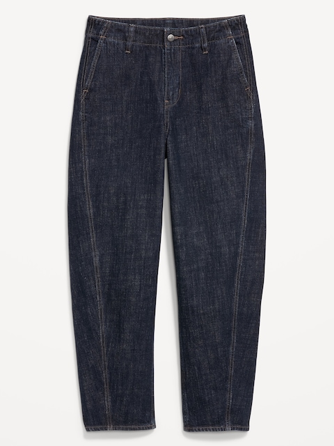 High-Waisted Barrel Ankle Jeans - Dark Rinse