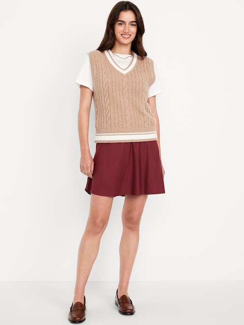 High-Waisted Crepe Flounce Mini Skirt - Red