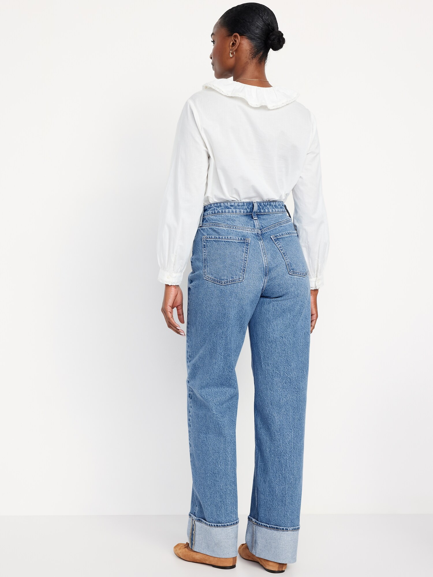 Curvy Extra High-Waisted Cuffed Wide-Leg Jeans